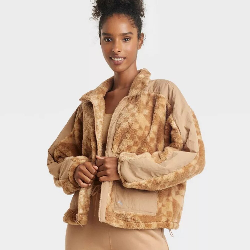 Joylab Zip-Up Cropped Beige Winter High-Pile Fleece Jacket/NWT/S